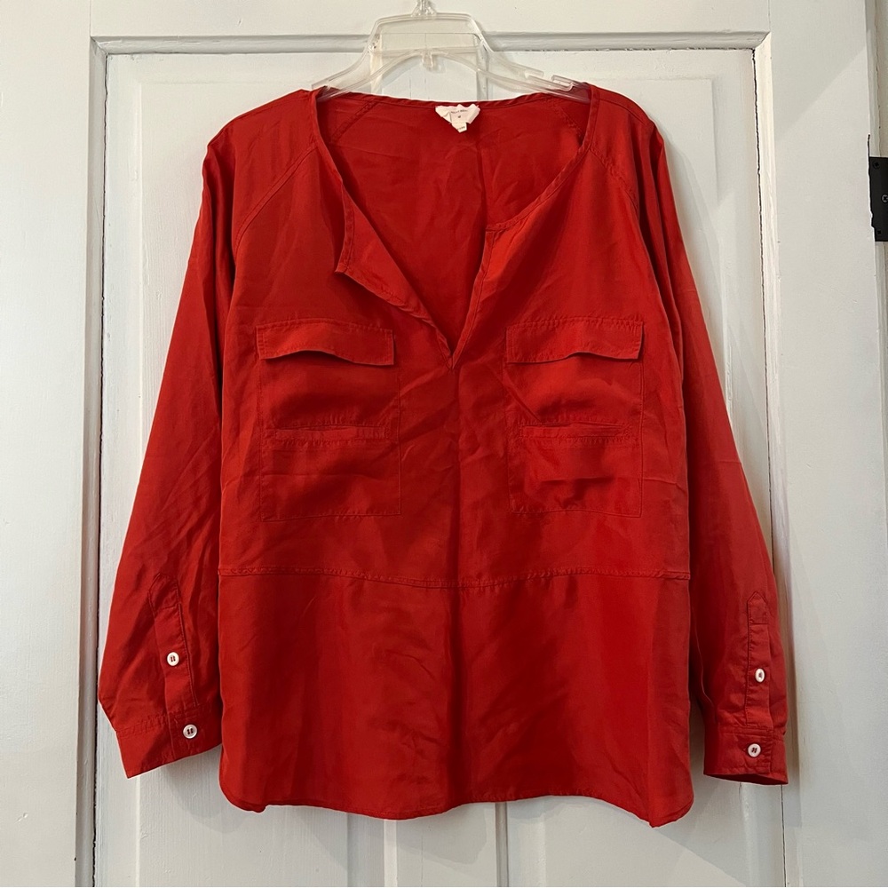 Billy Reid red silk blouse shirt L